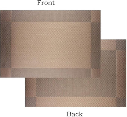 Placemats Washable Easy to Clean Table Mats for Kitchen Table Heat-resistand Woven Vinyl PVC Placemat 12x18 inches Set of 4（Brown）