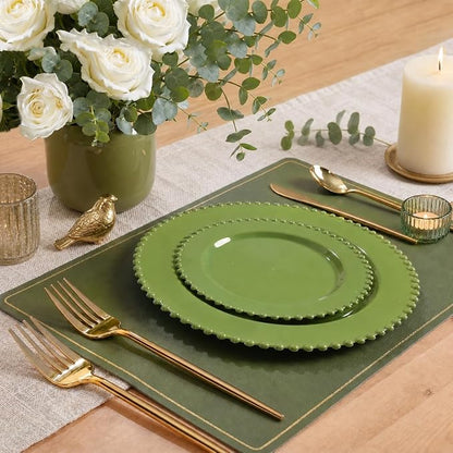 U-QE 60PCS Olive Green Plastic Plates, Beaded Plates Disposable Heavy Duty | - Image 7