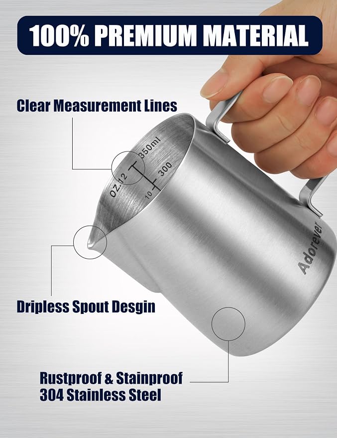 Adorever Milk Frothing Pitcher, 12oz Stainless Steel Milk Frother Cup Steaming - Image 2