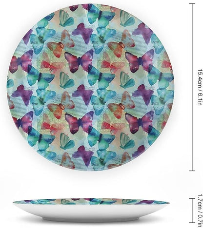 Ceramic Plates, Abstract Decorative Ceramic Plates, Watercolor Rainbow Colored Butterflies and Letterings Music, 6 Inch, for Dining, Parties, Wedding, Multicolor