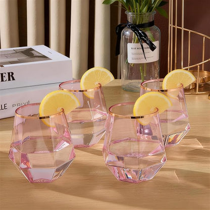 Goodluck 40PCS 12oz Diamond Plastic Pink Wine Whiskey Glasses Rose Gold Rim | - Image 6