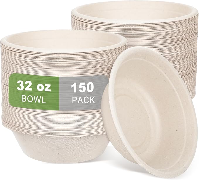 150 Pack 32oz Large Disposable Paper Bowls by ALEXPRE