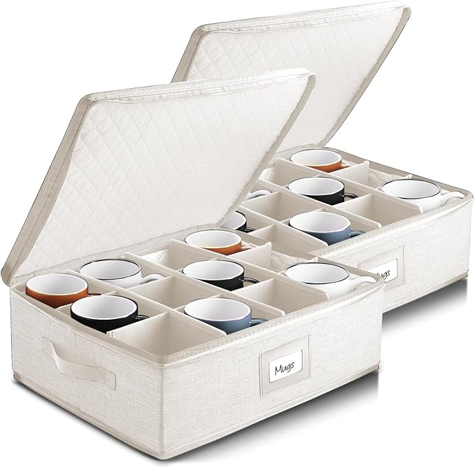 Coffee Mug Storage, 2 Pack Quilted and Stackable Coffee Cup Storage Organizer by HearthHarbor