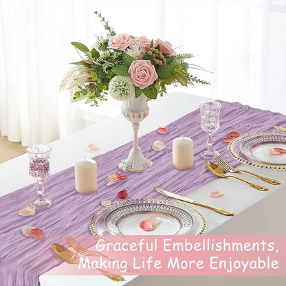 Lilac Table Runner, 10 Ft 120 in Cheesecloth Table Runner, Rustic Spring Table Runners for Wedding, Party, Bridal Shower, Boho Table Runners for Valentines Easter Mardi gras