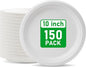 RACETOP Compostable Paper Plates 10 Inch [150 Pack], Disposable Biodegradable Heavy Duty Paper Plates, Made of Natural Sugarcane Fibers, Unbleached White, Round