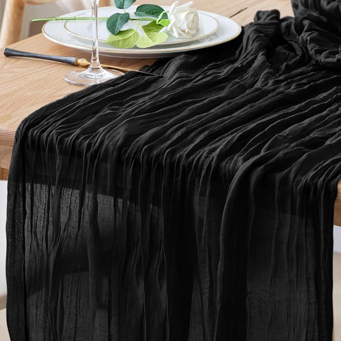 Cheesecloth Table Runner 10FT Black Boho Gauze Rustic Sheer Runners | Cheese by Xiomot