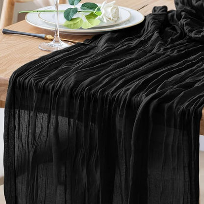 Cheesecloth Table Runner 10FT Black Boho Gauze Rustic Sheer Runners | Cheese by Xiomot