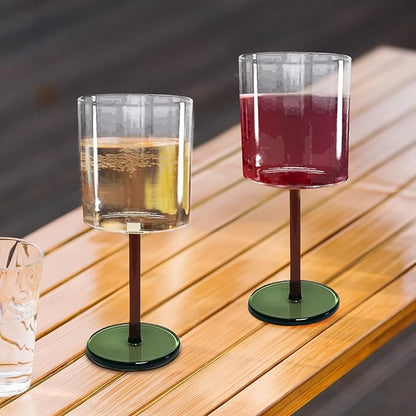Gusto Buono 11.8oz Borosilicate Wine Glasses – Set of 4 Drinkware with Yellow & Green Stem | Handmade, Heat-Resistant, Dishwasher & Microwave Safe | Perfect for White & Red Wine, Parties & Gifts