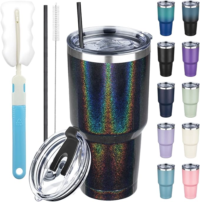 30 oz Tumbler with Lids and Straws, Stainless Steel Insulated Coffee Tumbler by GUDEMAO