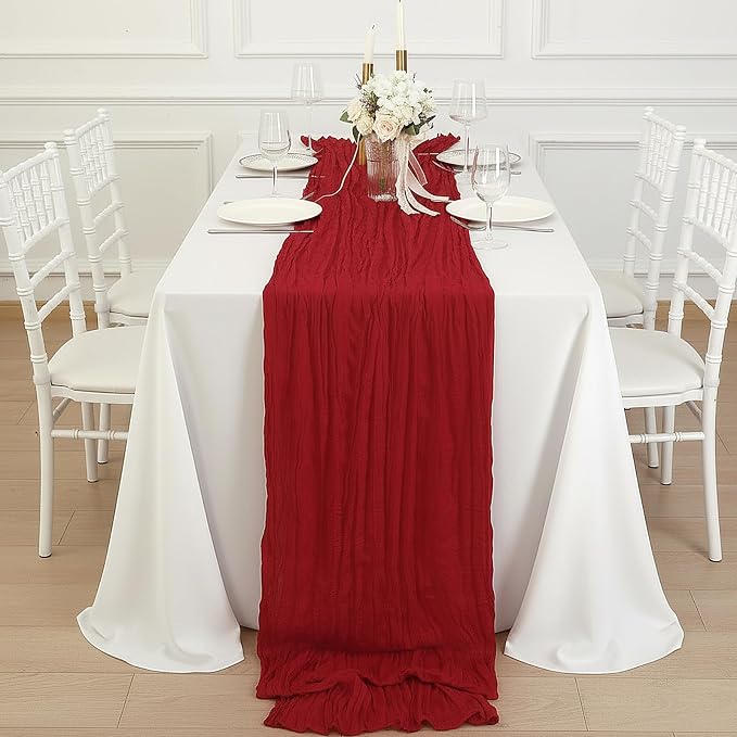 3 Pack Red Cheesecloth Table Runner 120 Inch Boho Wedding Decor | Cheesecloth - Image 4