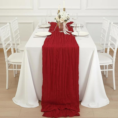 3 Pack Red Cheesecloth Table Runner 120 Inch Boho Wedding Decor | Cheesecloth - Image 4