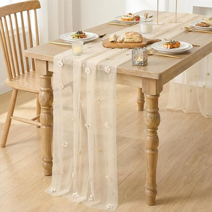 Artoid Mode Flower Pearl Champagne Gauze Table Runner 10FT 6PC, Seasonal Sheer - Image 3
