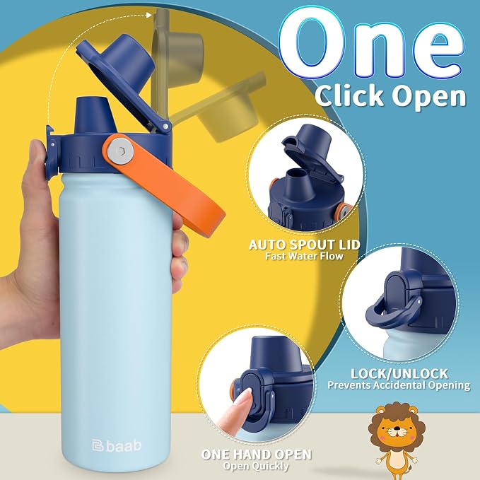 baab 18oz Kids Insulated Water Bottle 18/8 Stainless Steel Kids Cup 1 Pack | - Image 4