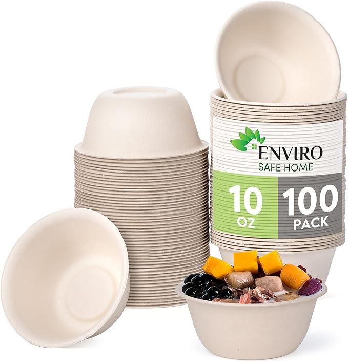 10 Oz Bamboo Disposable Bowls For Hot Soup, 100 Pack by EnviroSafeHome