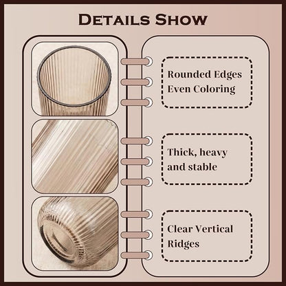 Gray Ribbed Highball Glasses Set of 6, 13.2oz Smokey Gray Colored Glassware - Image 3