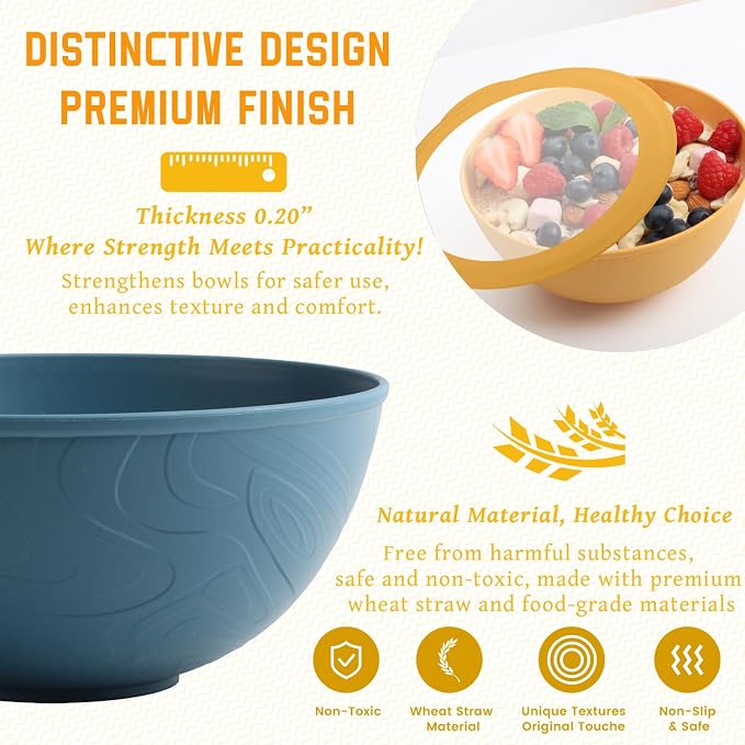 Wheat Straw Bowls with Lids Salad Bowl 40 OZ Unbreakable Cereal Bowls - Image 3
