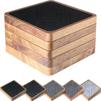 5 Pack Coasters for Drinks Absorbent, EDEGG Square Wood Coasters by EDEGG