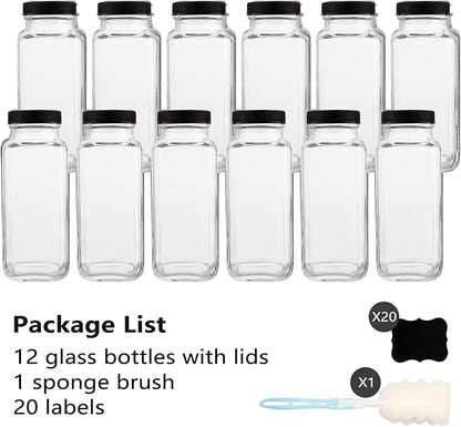 GUANENA 12 Pack Glass Drink Bottles, 8.5 OZ Vintage Square Water Bottles - Image 7