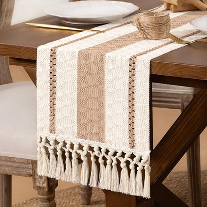 DeZerlor Boho Macrame Table Runner Spring Easter Farmhouse Woven Small Table - Image 7