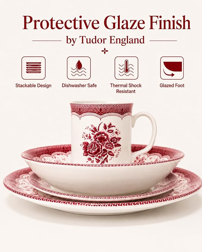 TUDOR ROYAL 24-Piece Porcelain Round Dinnerware Set, Service - Image 5
