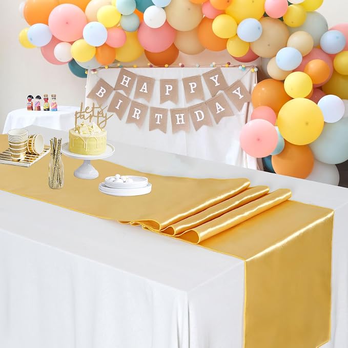 5 Pcs Satin Table Runners Gold 12x108 inch Bright Satin Silk Fabric | Smooth - Image 3