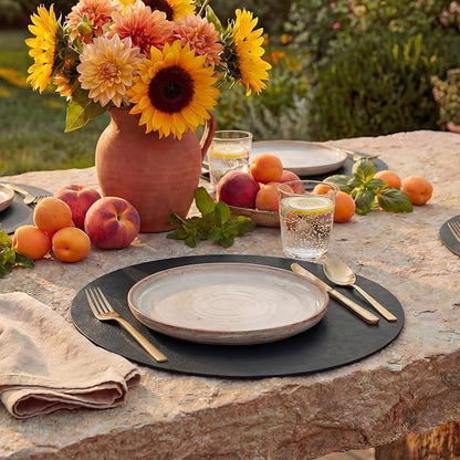 Artoid Mode Black Faux Leather Placemats Set of 4, 15 Inch Waterproof Wipeable Heat Resistant Vinyl Place Mats, Reversible Table Mats for Kitchen Dining Decor