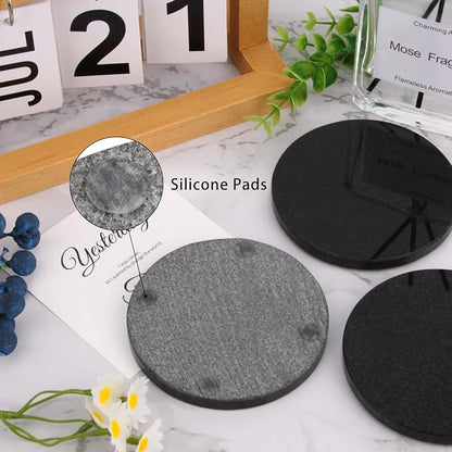 Natural Marble Coasters Set of 4, 4 inch Round Stone Coasters - Image 5