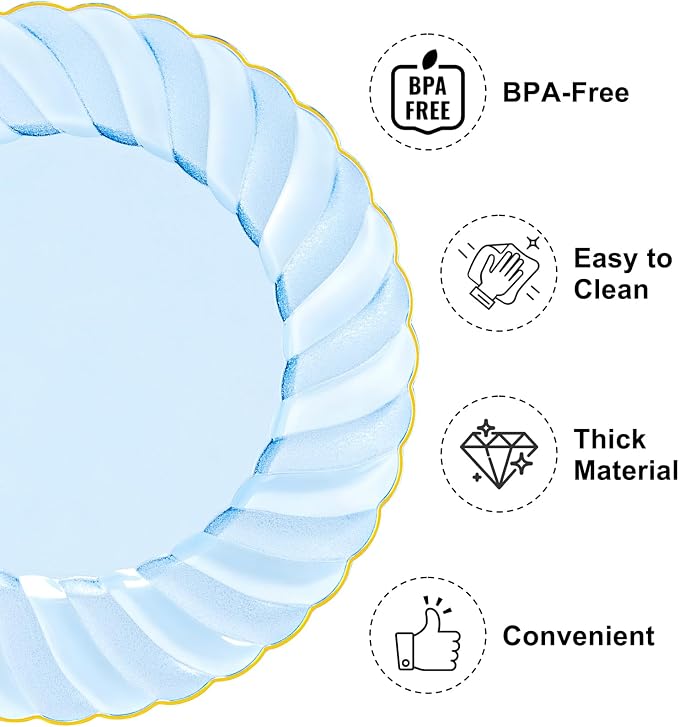 YOUBET 125PCS Clear Blue Gold Plastic Plates - Image 3