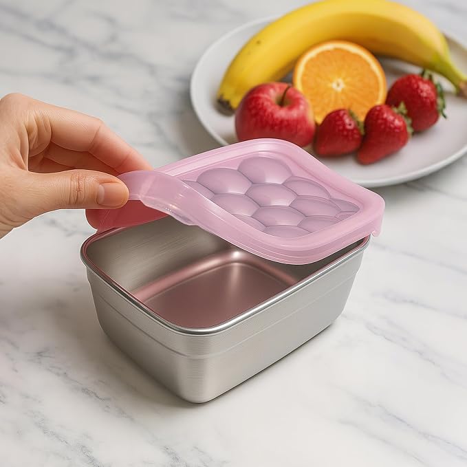 3-Pack Stainless Steel Snack Containers - 550ml Leakproof Colorful Lids - Image 2