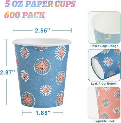 SIUQ 600 Pack 5 oz Paper Cups Disposable Small Bathroom Mouthwash Cups | Daisy - Image 3