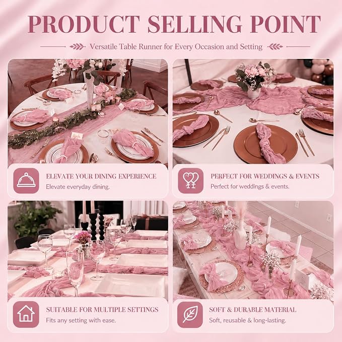 2 Pack Dusty Rose Cheesecloth Table Runner 17x108 Inch Boho Rustic Semi Sheer - Image 7