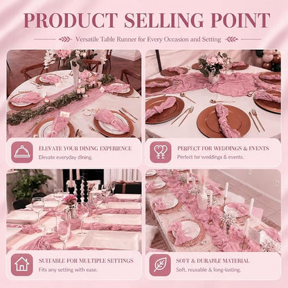 2 Pack Dusty Rose Cheesecloth Table Runner 17x108 Inch Boho Rustic Semi Sheer - Image 7