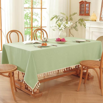 JIALE Spring Tablecloth, Heavy Duty Linen Style Textured Table Cloth Rectangle Tables, Wrinkle-Free Washable Waterproof Table Cover for Kitchen, Dining, Parties, 55"x75", Sage Green