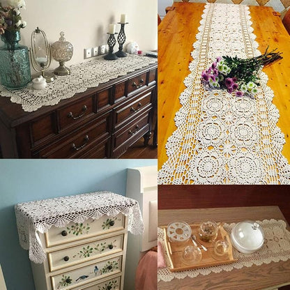 Cotton Handmade Crochet Lace Table Runner Wine Red Rectangle Coffee Table - Image 2