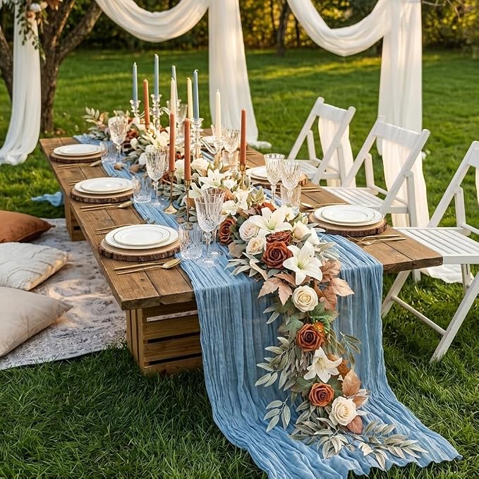 8 Pack LightBlue Cheesecloth Table Runner 17x108 inch Boho Gauze Cheese Cloth - Image 2