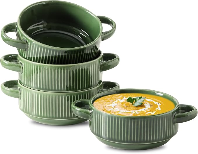Soup Bowls with Handles, 23 oz French Onion Soup Crocks, Stackable Soup Bowl by Howise