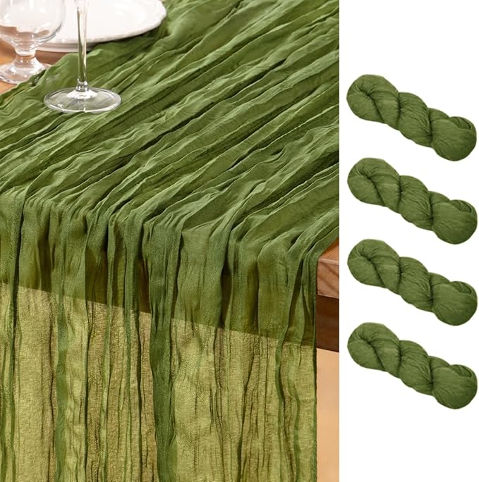 DeZerlor Olive Green Cheesecloth Table Runners 4 Pack Fall Runners | 120Inch by DeZerlor