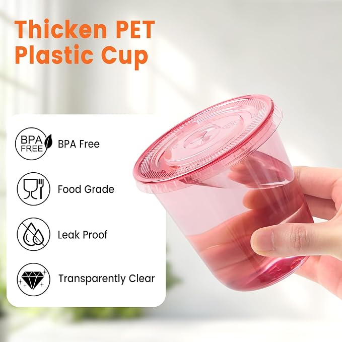 100 Sets - 12oz Pink Plastic Cups - Image 3