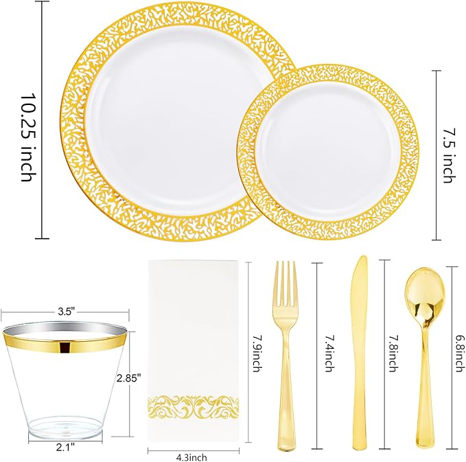 bUCLA 350PCS Gold Plastic Plates Disposable - Image 2