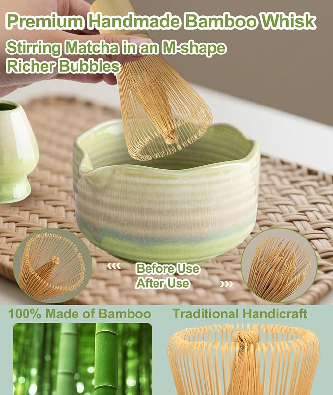JBER Matcha Set, Bamboo Whisk, Powder Sifter - Image 4