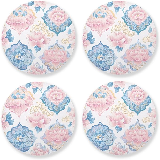 Seamless Asian Traditional Patterns Aesthetic Round Coaster 4 Pcs Corkboard by KLL
