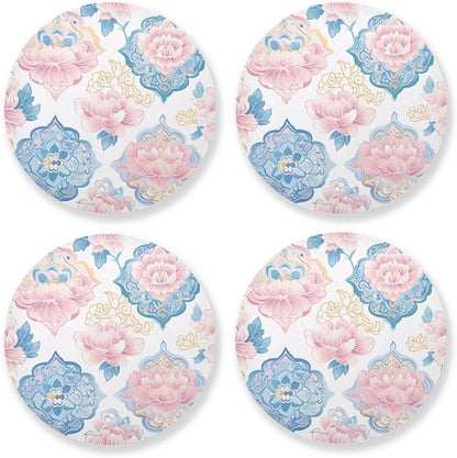 Seamless Asian Traditional Patterns Aesthetic Round Coaster 4 Pcs Corkboard by KLL