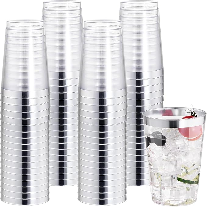 IOOOOO 50 Pack 12 oz Silver Plastic Cups, Party Wine Glasses Disposable by I00000