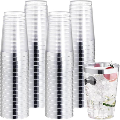 IOOOOO 50 Pack 12 oz Silver Plastic Cups, Party Wine Glasses Disposable by I00000