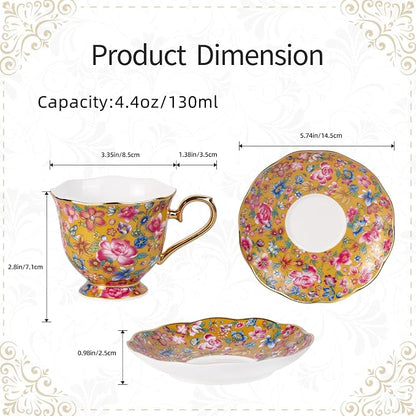 KAMMAK Tea Cup and Saucer, Ceramic Coffee Cups, 6.3 oz, Afternoon Tea and - Image 2
