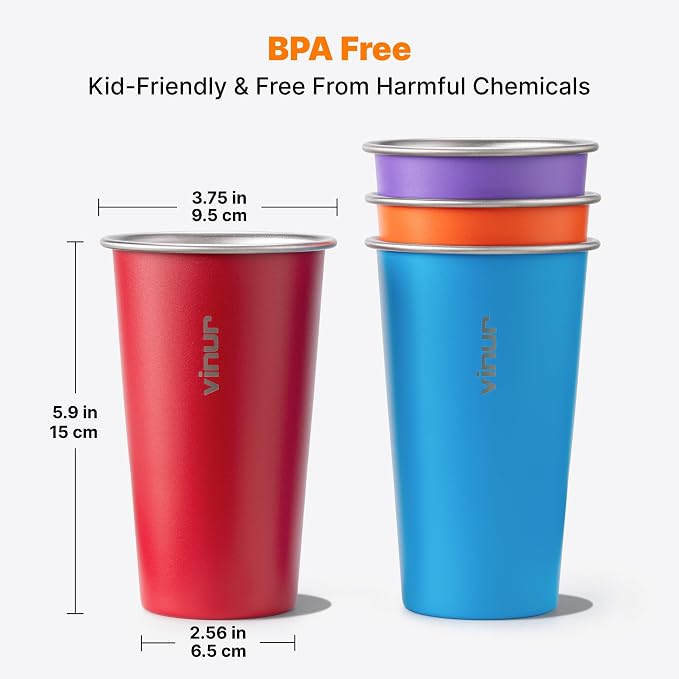 VINUR Stainless Steel Cups-20 oz Stackable Metal Drinking Glasses 4 Pcs | 20 oz - Image 4