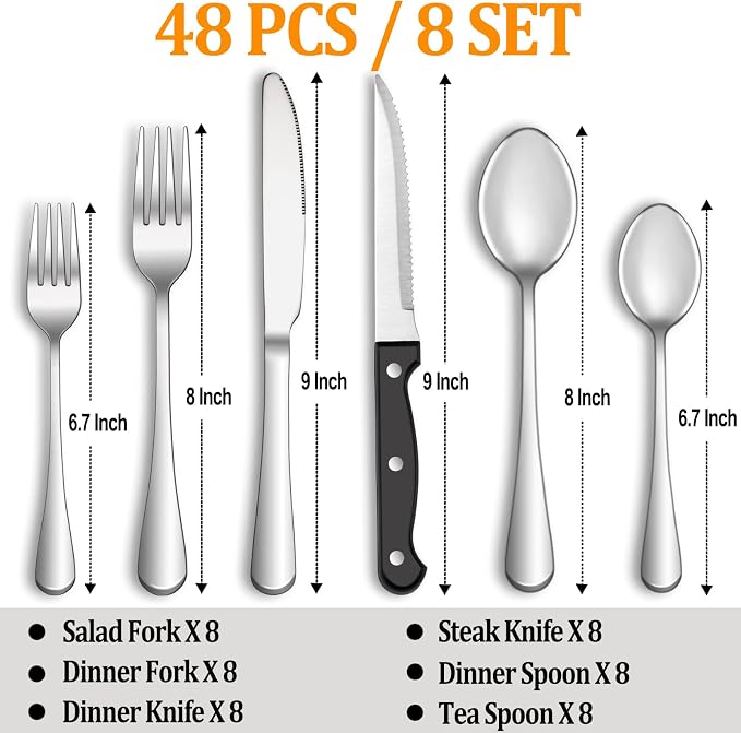 48 Pcs Silverware Set with Steak Knives - Image 2