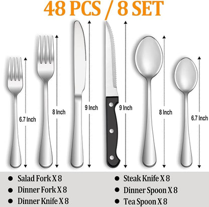 48 Pcs Silverware Set with Steak Knives - Image 2