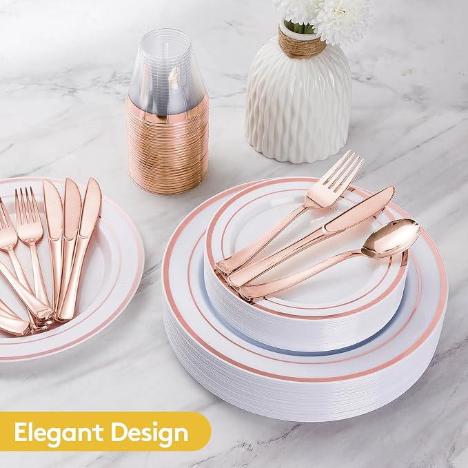 600 Pieces Rose Gold Disposable Plates - Image 4