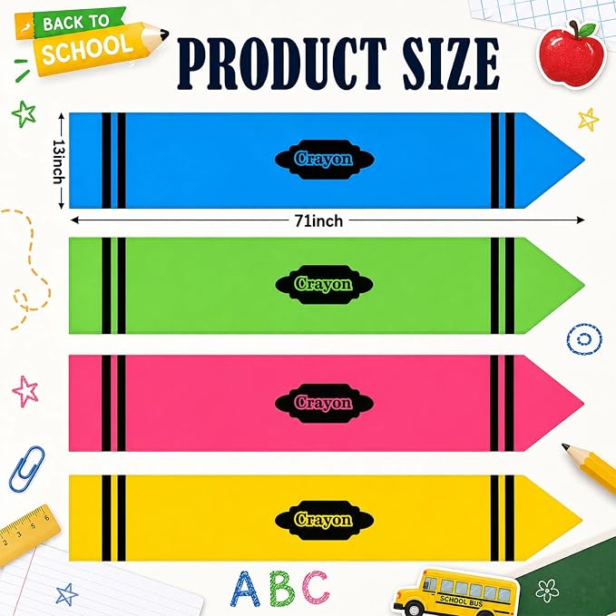 4 Pcs Crayon Table Runner 71 x 13 Inch Back to School Classroom Decorations - Image 2